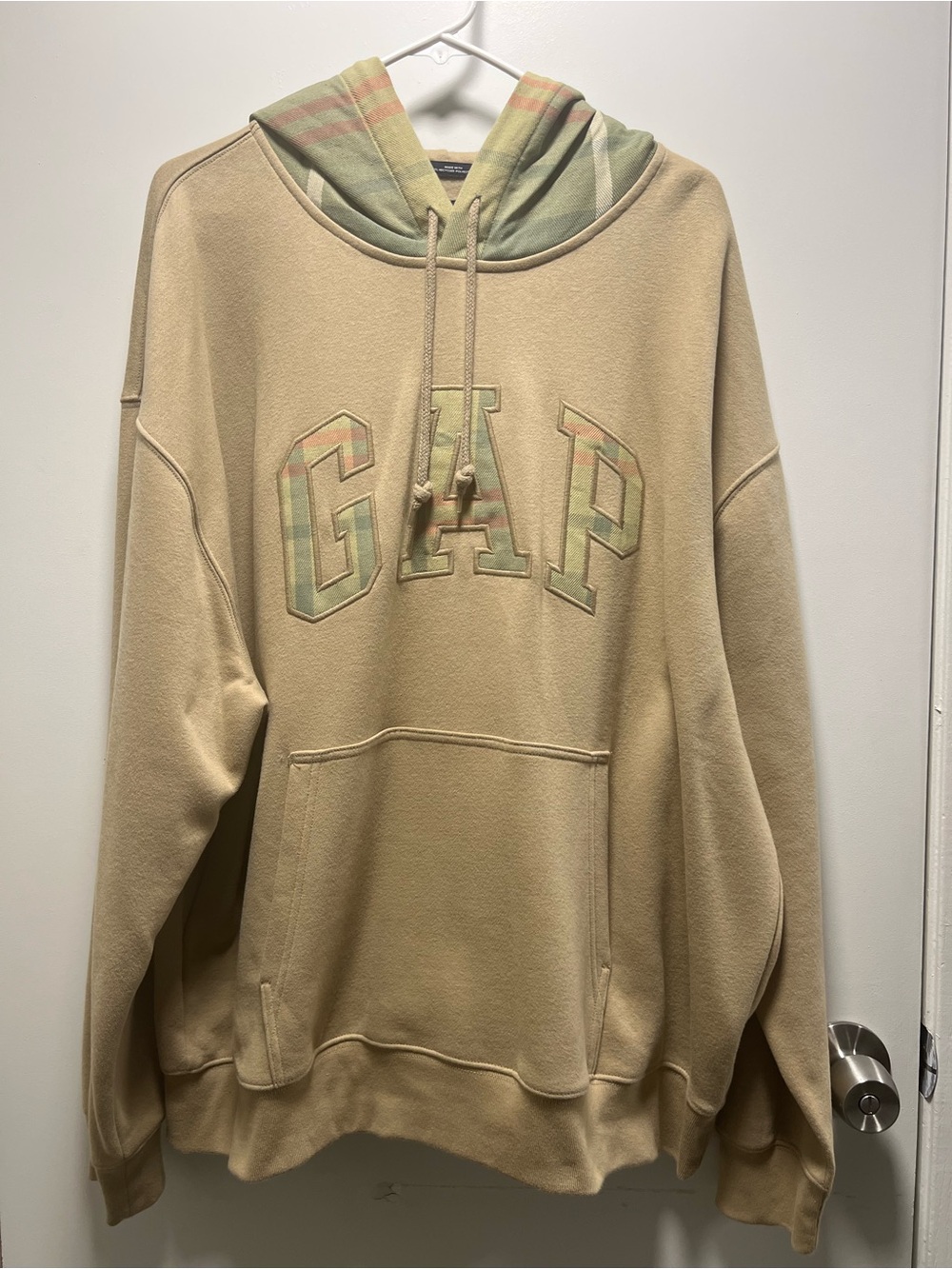 GAP Tan Plaid Logo Pullover Hoodie - Size XL